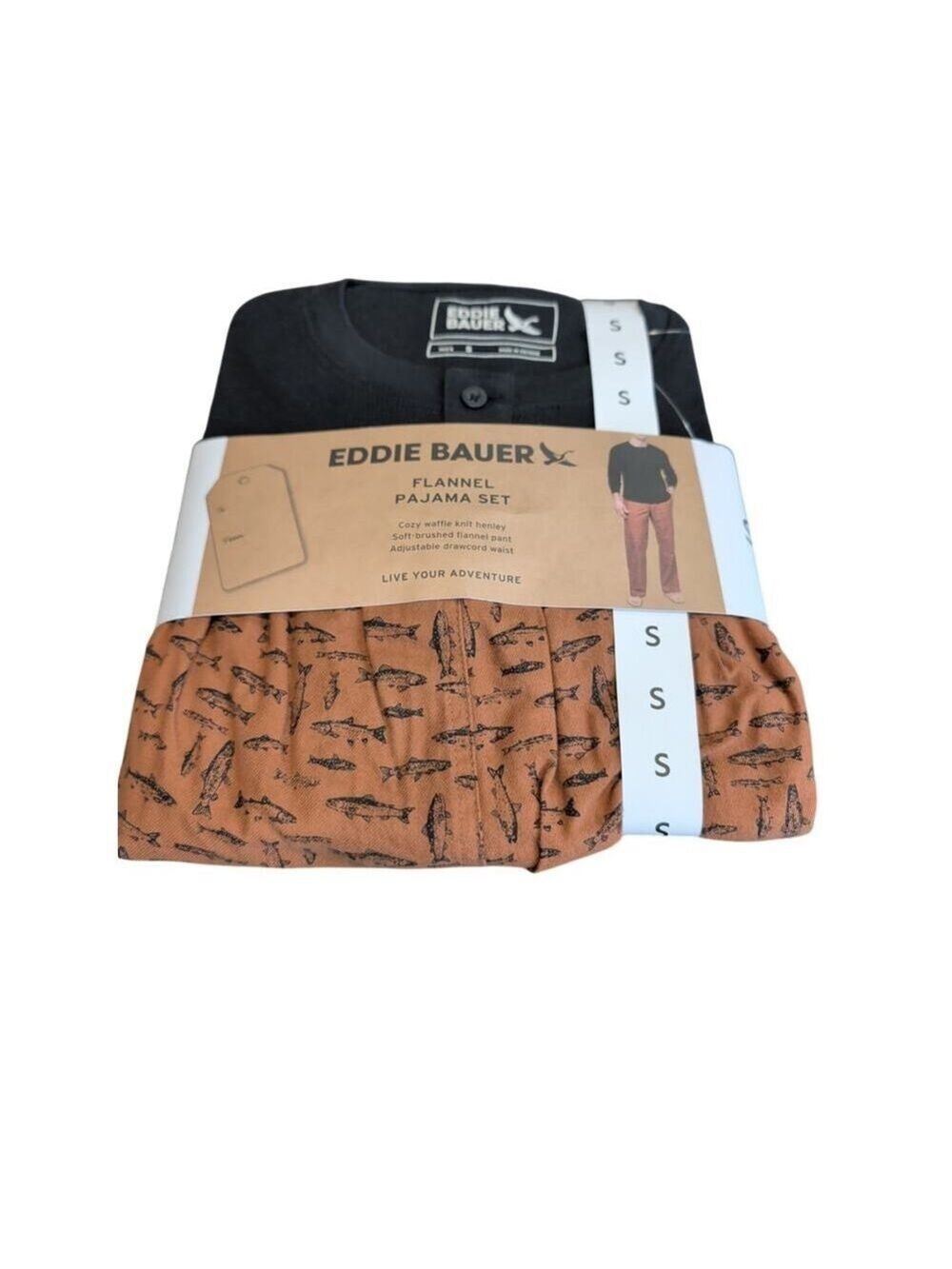 Eddie Bauer Men's 2-Piece Flannel Pajama Set Black Size S Fish